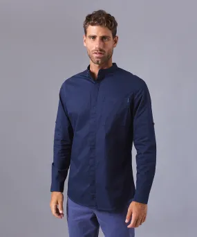 CAMISA MANGA LARGA TAFETA CUELLO NERU CON BOTON CLASSIC FIT AZUL MARINO OI24