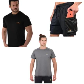 Sporty Outfit Set: 2 Men's T-shirts + Cargo Shorts with Pockets